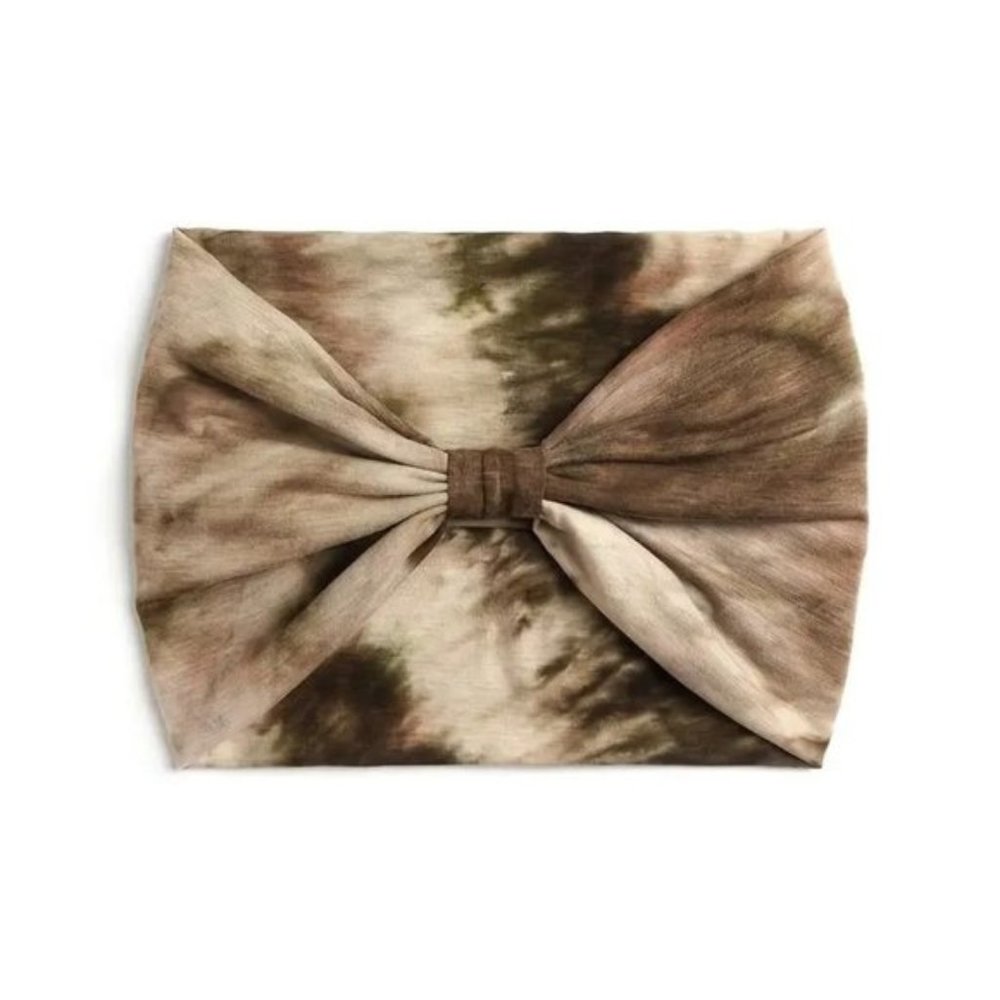 Boho Style Tie-Dyed Print Stretchy Knotted Headband (Khaki)